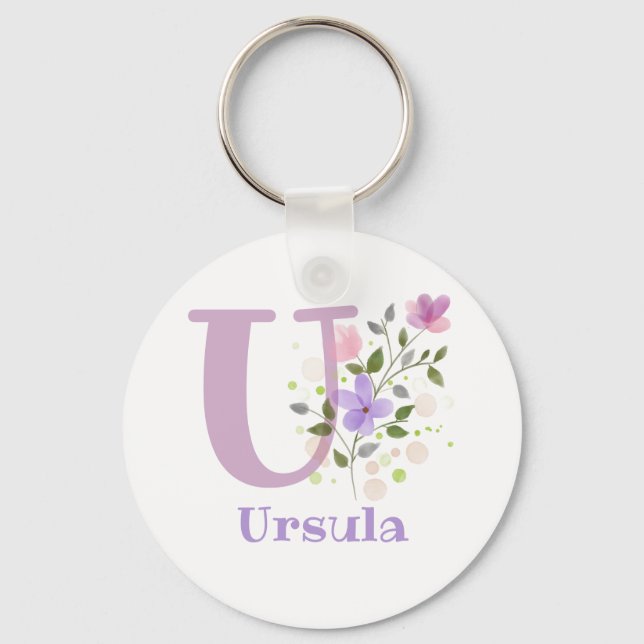 Keychain or Key Fob in a Floral Design with Name (Front)