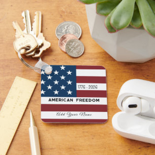 Keychain Patriotic US Flag Custom Text Name
