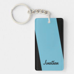 Keychain, Rectangular 2 Sided Light Blue and Black Keychain