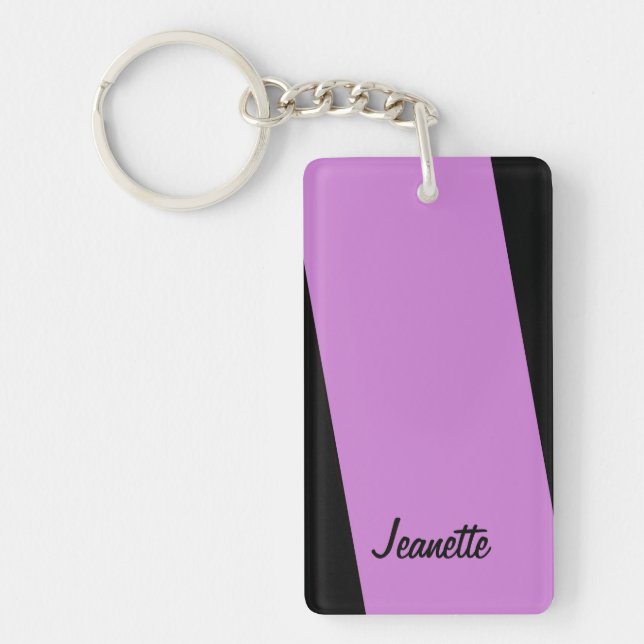 Keychain, Rectangular Double Sided Purple Stripe Keychain (Front)