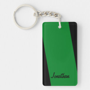 Keychain, Rectangular Double Sided Stripe of Green Keychain
