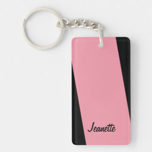 Keychain, Rectangular Double Sided Stripe of Pink Keychain