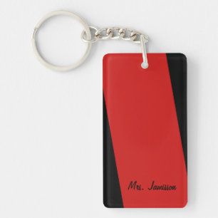 Keychain, Rectangular Double Sided Stripe of Red Keychain