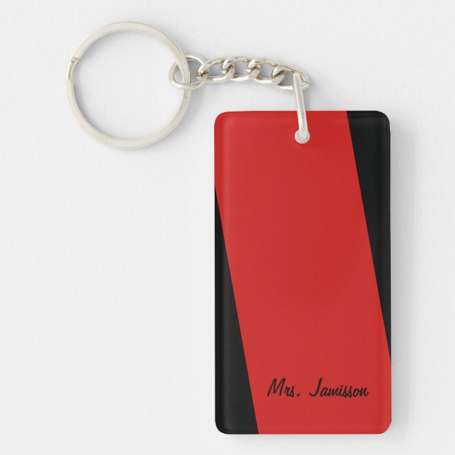 Keychain, Rectangular Double Sided Stripe of Red Keychain (Front)