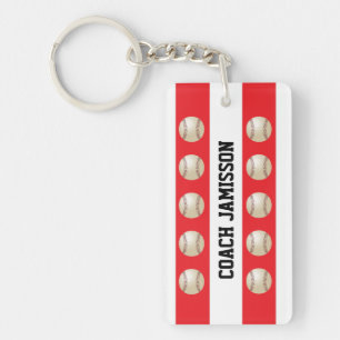 Keychain, Red & White, for Baseball Coach, Player Keychain