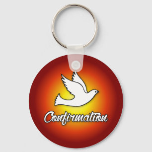 Keychain, Religious Dove on Red, Confirmation Keychain