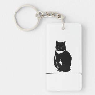 Keychain - stylized tuxedo black cat with attitude