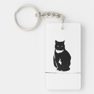 Keychain - stylized tuxedo black cat with attitude