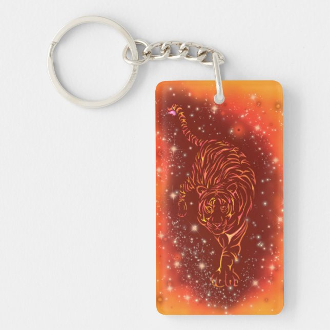 Keychain Tiger Running At Galaxy Starry Night  (Front)