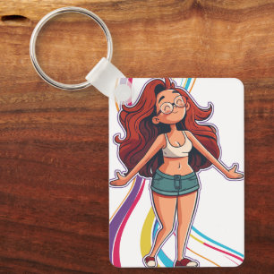 Keychain with a happy girl and real girl on it