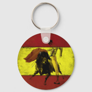 Keychain with Bullfight on Dirty Spanish Flag
