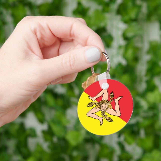 Keychain with Flag of Sicily, Italy (Hand)
