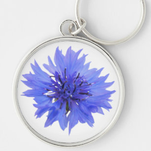 Keychain with single blue cornflower