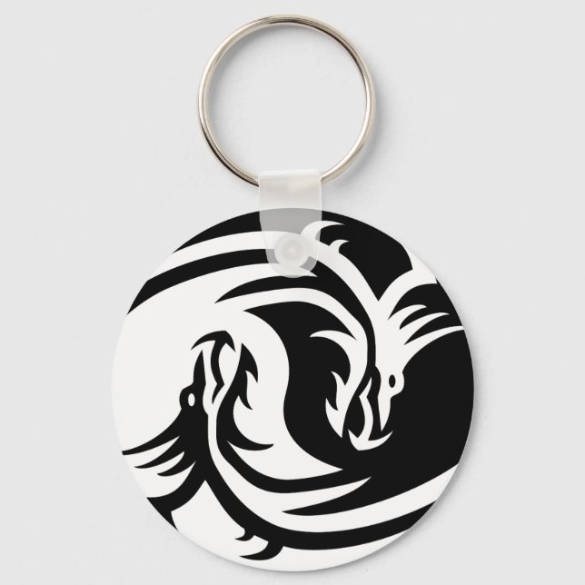 Keychain Yin Yang Dragons Button (Front)
