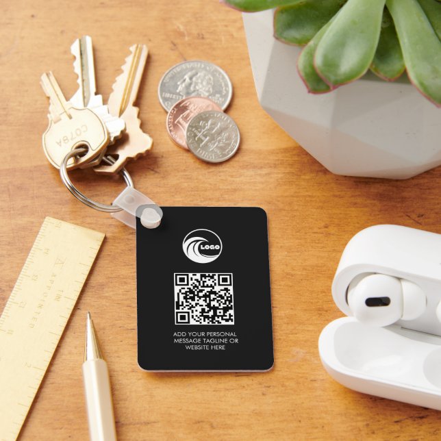 Keychains Simple Black QR Code Business Logo (Desk)