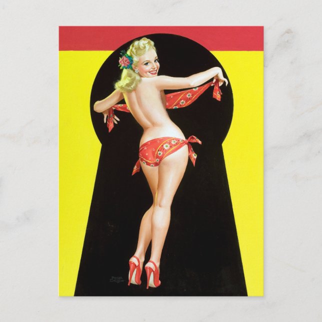 Keyhole Blonde Pin Up Postcard (Front)