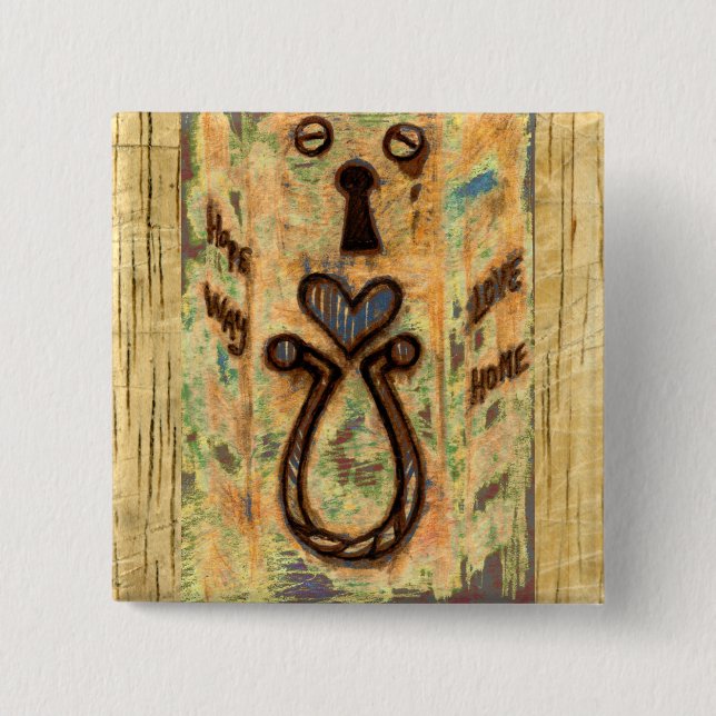 Keyhole & Heart 2 Inch Square Button (Front)