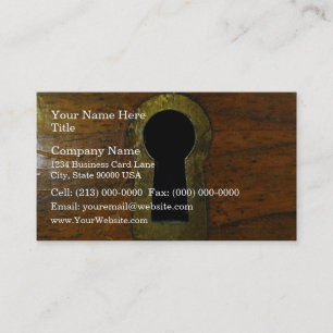 Keyhole in a wooden door business card