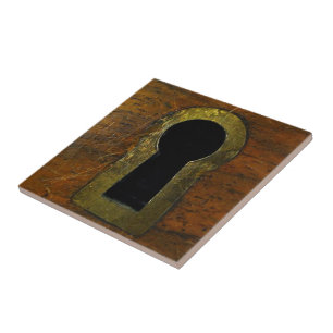 Keyhole in a wooden door tile