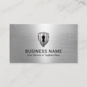Keyhole Logo Security Storage Service Metallic Business Card