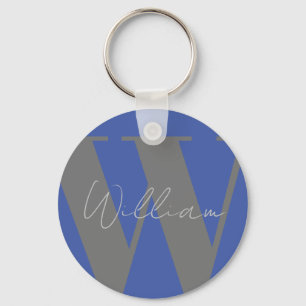 keyring gift Monogram name blue gray stylish