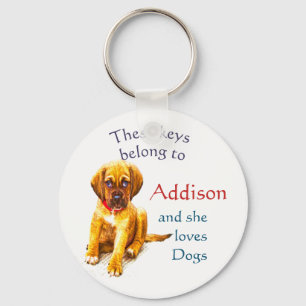 Keys Belong to Custom Name Custom she Loves Dogs Keychain