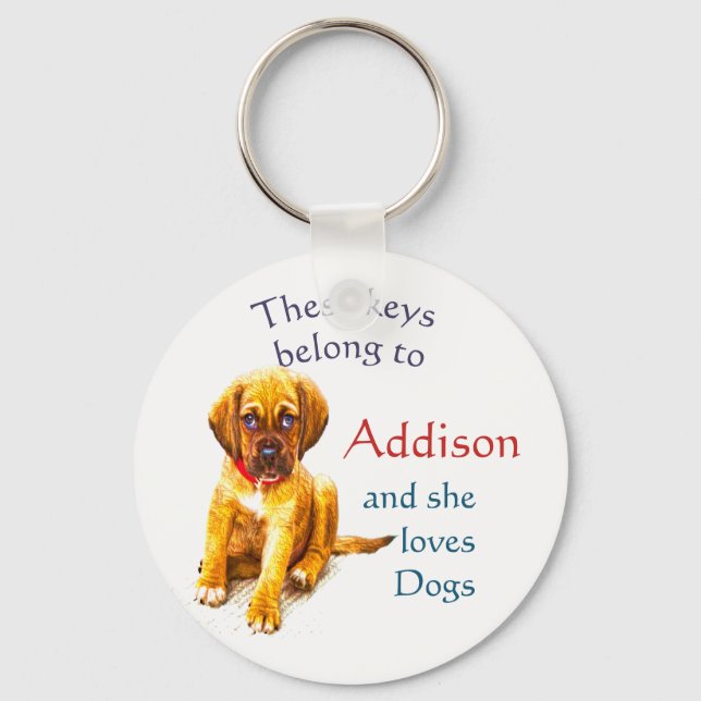 Keys Belong to Custom Name Custom she Loves Dogs Keychain (Front)