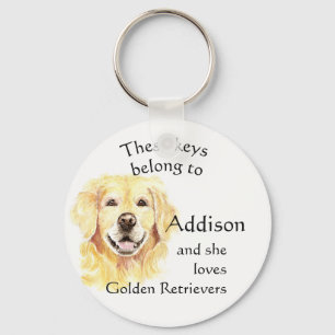 Keys Belong to Custom Name Loves Golden Retriever Keychain