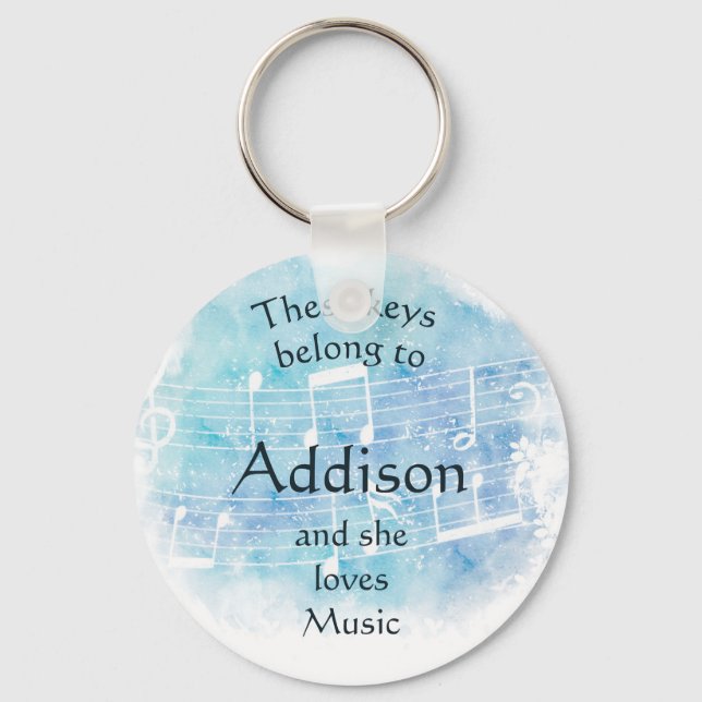 Keys Belong to Custom Name Loves Music Keychain (Front)