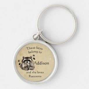Keys Belong to Custom Name Loves Raccoons Keychain