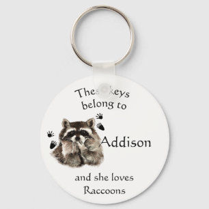 Keys Belong to Custom Name Loves Raccoons Keychain