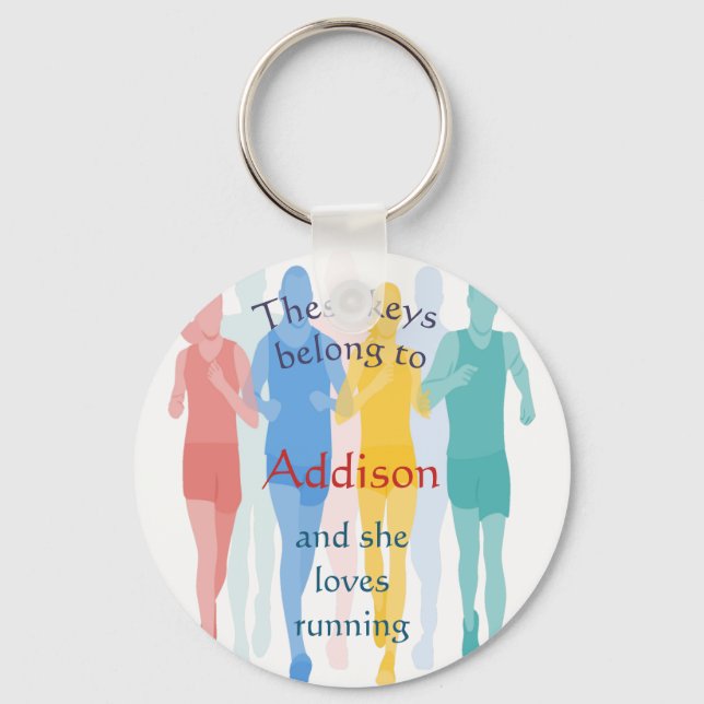 Keys Belong to Custom Name Loves Running Keychain (Front)