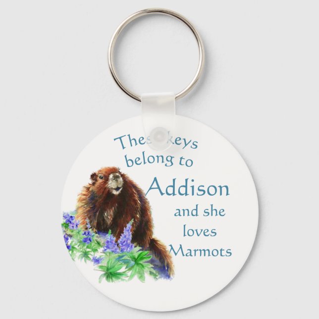 Keys Belong to Custom Name Loves the Marmot Animal Keychain (Front)