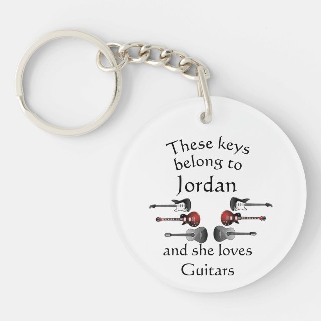 Keys Custom Name Loves Guitar Keychain (Front)
