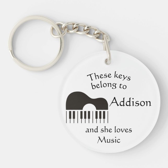 Keys Custom Name Loves Music Keychain (Front)