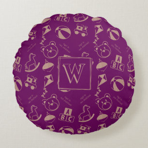 Keys To Our Childhood Toys Rose Gold Monogram Round Pillow