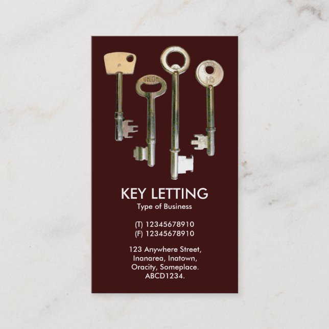 Keys - White on Dark Brown Business Card (Front)