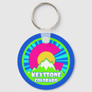 Keystone Colorado neon mountains keychain
