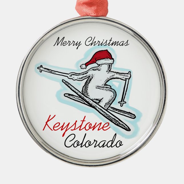 Keystone Colorado santa hat skier ornament (Front)