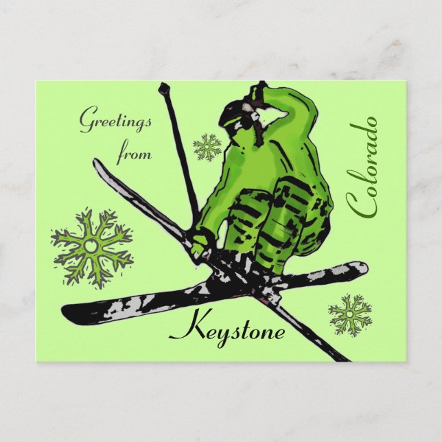 Keystone Colorado vert thème ski carte postale (Devant)