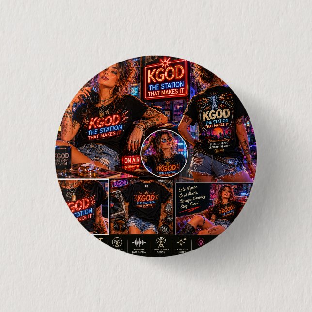 KGOD Radio Late Night  1 Inch Round Button (Front)