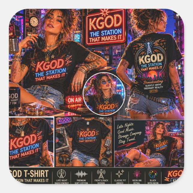 KGOD Radio Late Night  Square Sticker (Front)