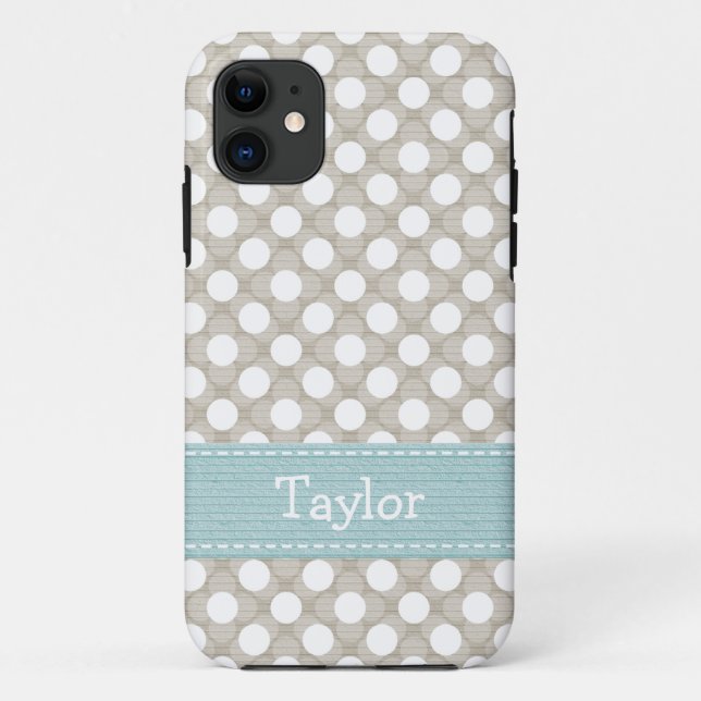 Khaki and Blue Polka Dot Case-Mate iPhone Case (Back)
