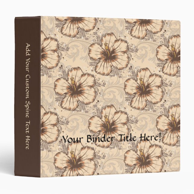 Khaki and Brown Hibiscus Flower Binder (Front/Spine)