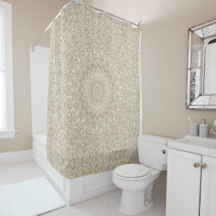 Khaki and White Ornamental Mandala Pattern