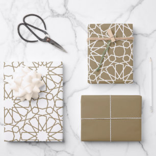 Khaki Arabesque Pattern Gift Wrapping Paper