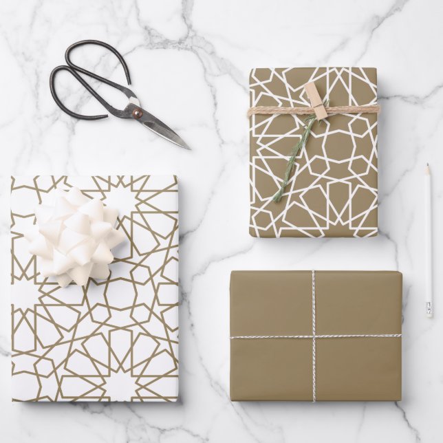 Khaki Arabesque Pattern Gift Wrapping Paper (Front)