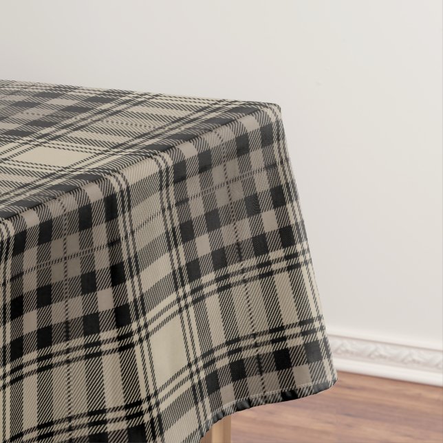 Khaki Beige Black Tartan Plaid Pattern Tablecloth (In Situ)