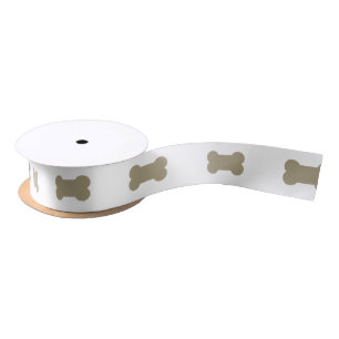 khaki Beige Dog Bones On Bright White Background Satin Ribbon