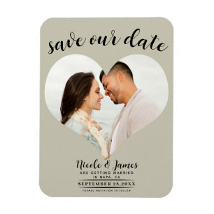 Khaki Beige Heart Photo Wedding Save the Date Magnet